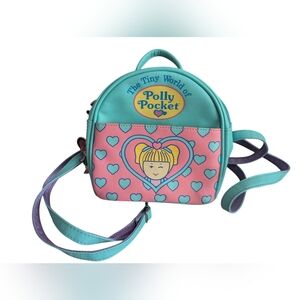 Polly Pocket Tiny World Mini Backpack 2018 - Pink Aqua Heart Purse with Charm